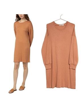 Mod Ref Relaxed Fit Soft Knit Scoop Neck Drop Shoulder Long Sleeve Dress